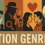A compilation of different images and text "Fiction genres"